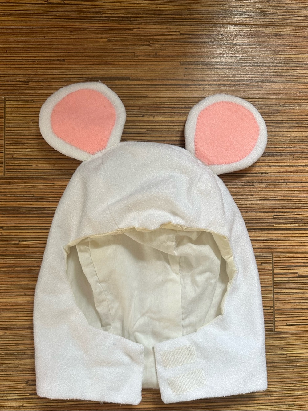 White Fleece Animal Ear Hat with Pink Ear Accents